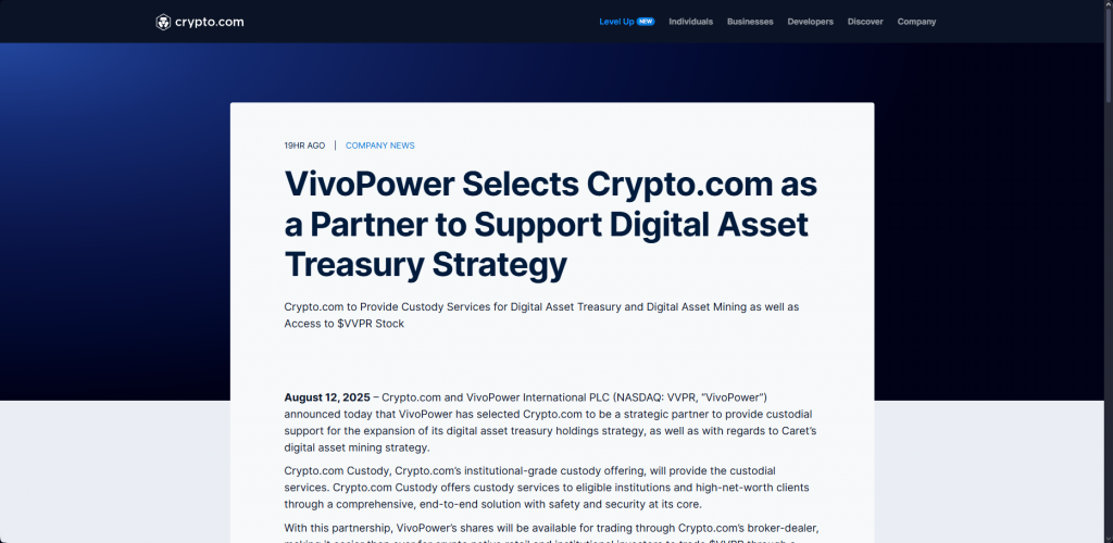 ˹˵ VivoPower ѡ Crypto.com л XRP й