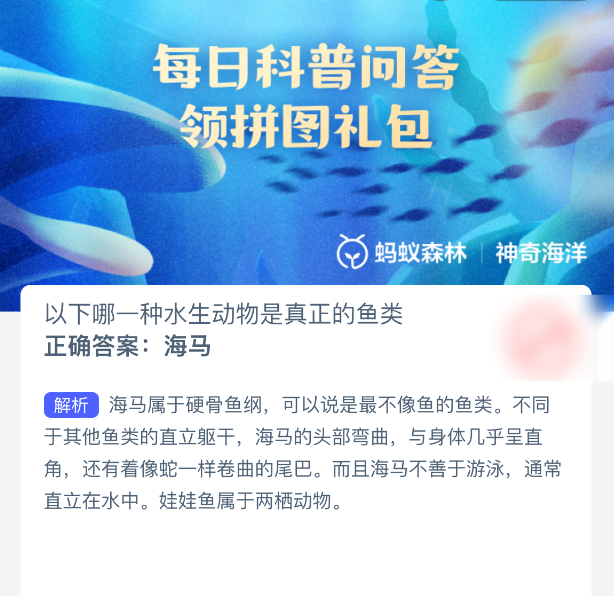 以下哪一种水生动物是真正的鱼类