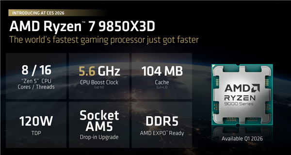 AMD����7 9850X3D��ʽ������Ƶ�����400MHz ������ȫ����